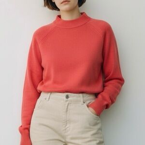 Designers Originals Petite Coral Ribbed Mock Neck Sweater - Bright Coral